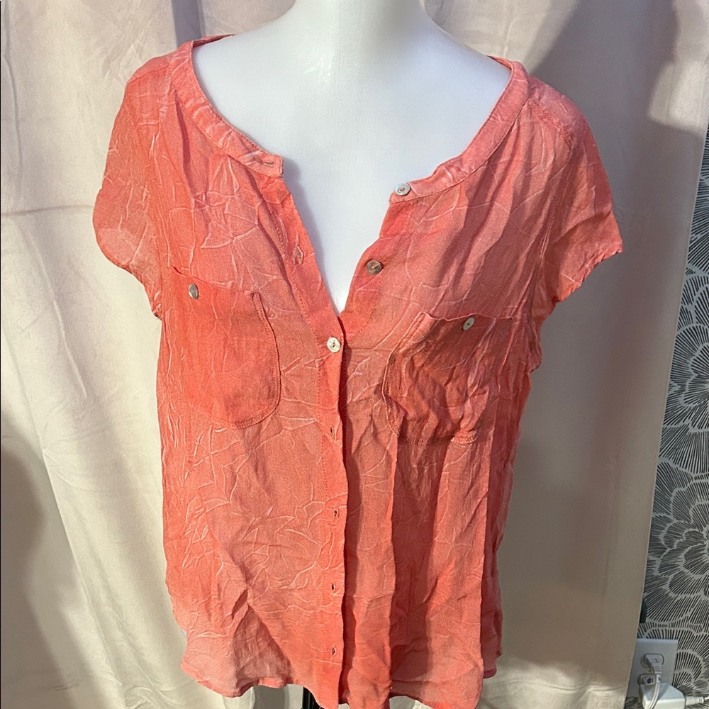 Free People Summer Orange Button Down